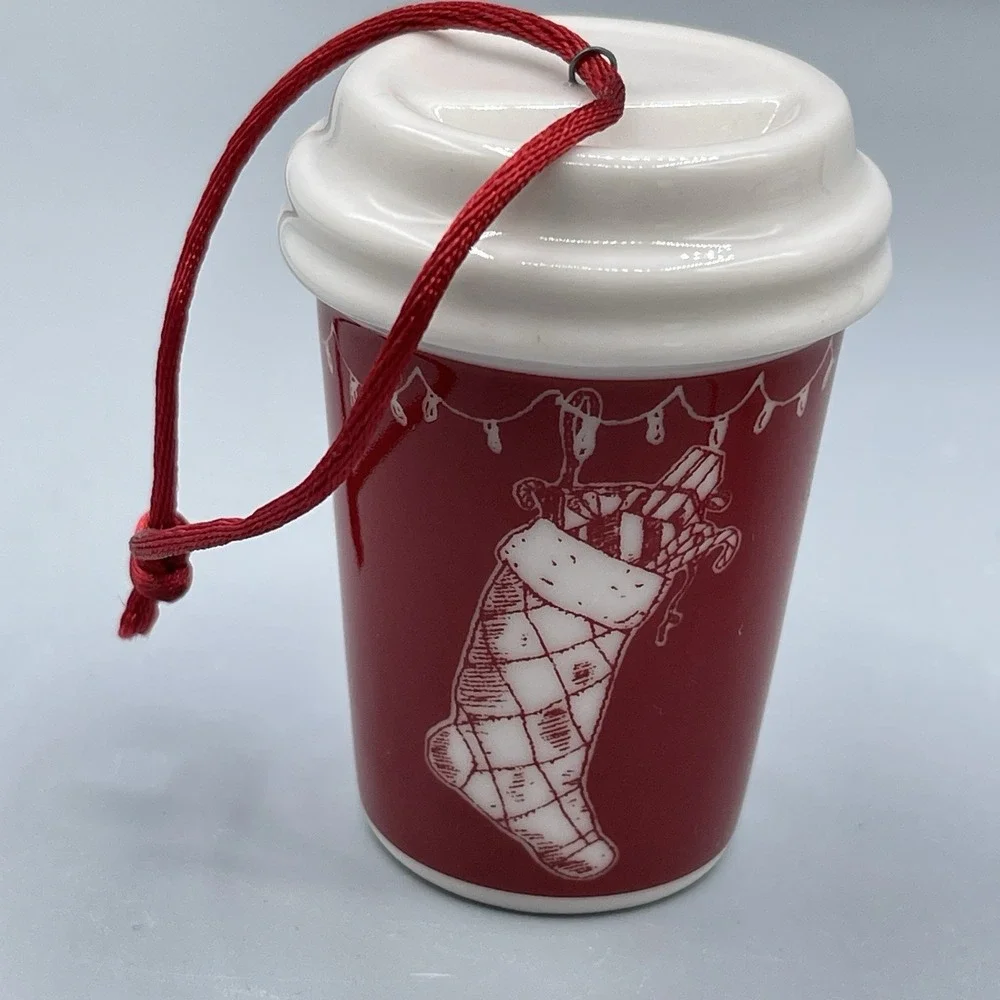 Starbucks Ornament Ceramic Cup‎ Set of 2 Christmas Festive 2005 Vintage